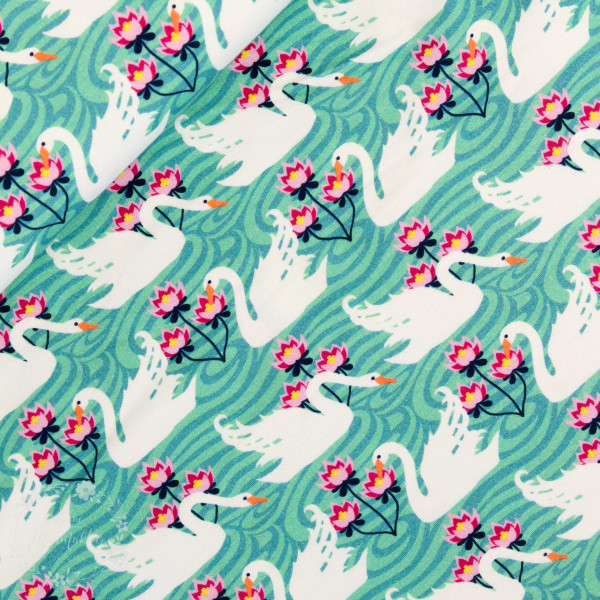Bomuldsjersey Flora Svane smaragd