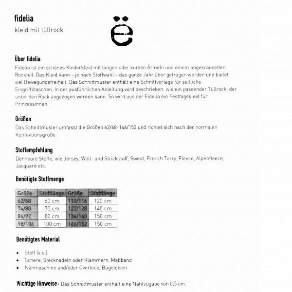 Snitmønster Børns-Kjole "Fidelia" str 62/68 - 146/152