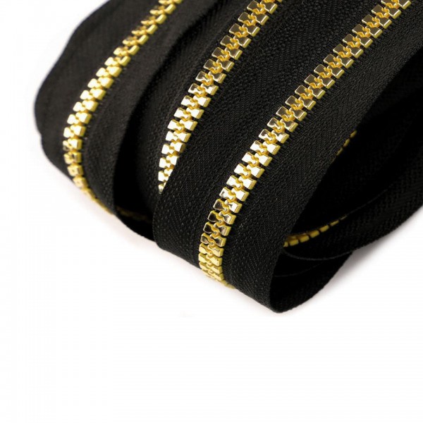 Lynlås endeløs (Spiral 5 mm) sort-guld