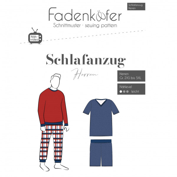 Snitmønster Pyjama "Schlafanzug" Herre str 2XS...