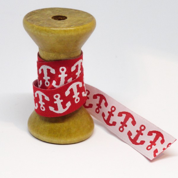 Vævet bånd “Anker“ rød-hvid 15mm