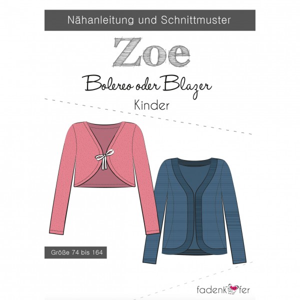 Snitmønster blazer eller bolero "Zoe" Kids str 74 - 164