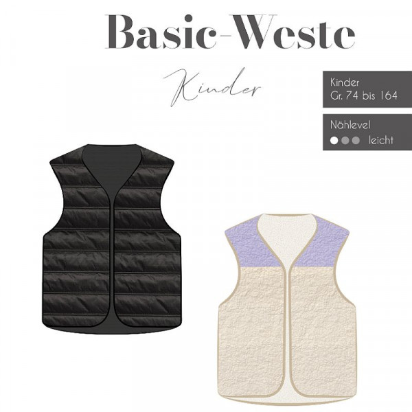 Snitmønster Vest "Basic Weste" Kids str 74 - 164