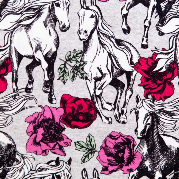 Bomuldsjersey "Heste og roser" fra Fräulein von Julie