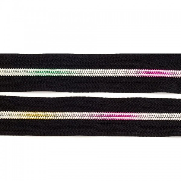 Lynlås endeløs (Spiral 5 mm) regnbue-sort