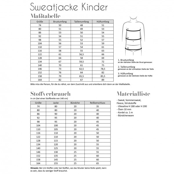 Snitmønster Jakke “Sweatjacke“ Kids str 74 - 164
