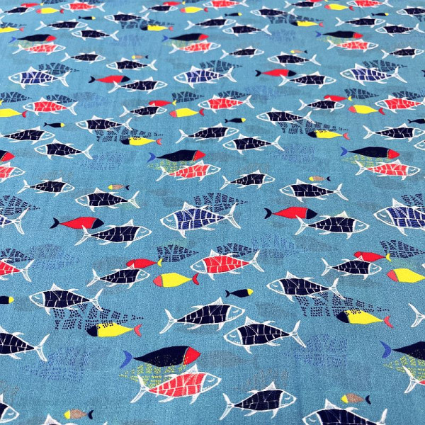 Viskose “Shadow Fish“ blå