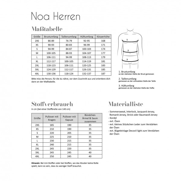 Papierschnittmuster "Noa" Herren Gr. 2XS - 4XL