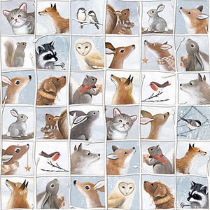 Bomuld “Woodland Friends - Animal Patch blue“ by Sarah Summers