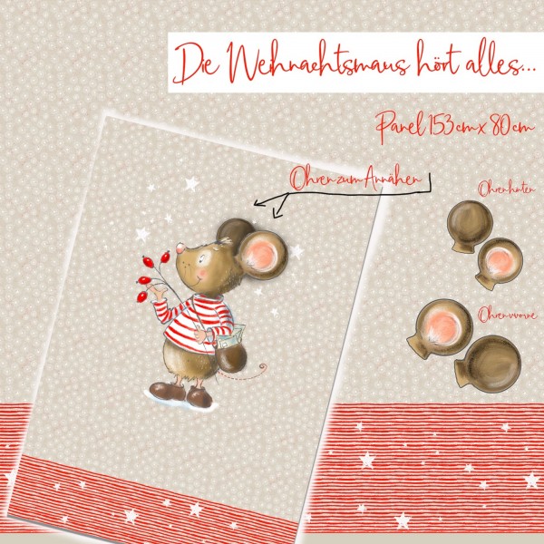 80 cm BIO-French Terry-Panel "Die Weihnachtsmaus hört alles" fra Tante Gisi