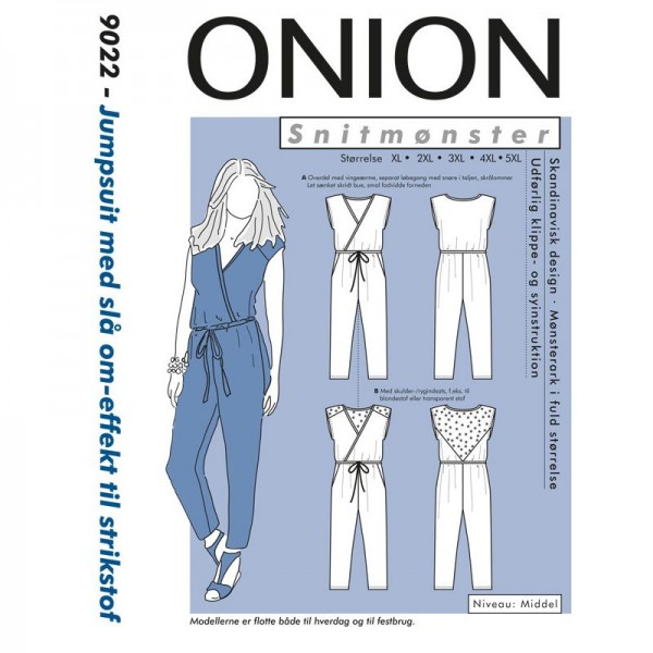 Snitmønster Onion 9022 "Jumpsuit med slå om-effekt til strikstof" str XL - 5XL