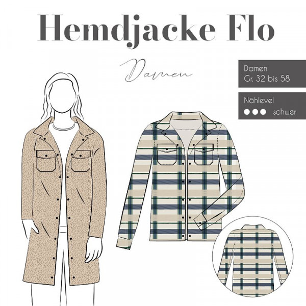 Snitmønster Skjortejakke "Flo" Damen str 32 - 58