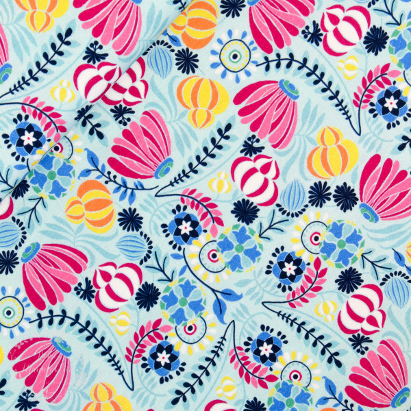 Bomuldsjersey “Flora Blomsterbed“ mint