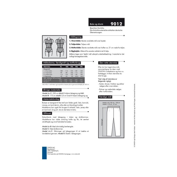 Snitmønster Onion 9012 "Buks & shorts" str XL - 5 XL