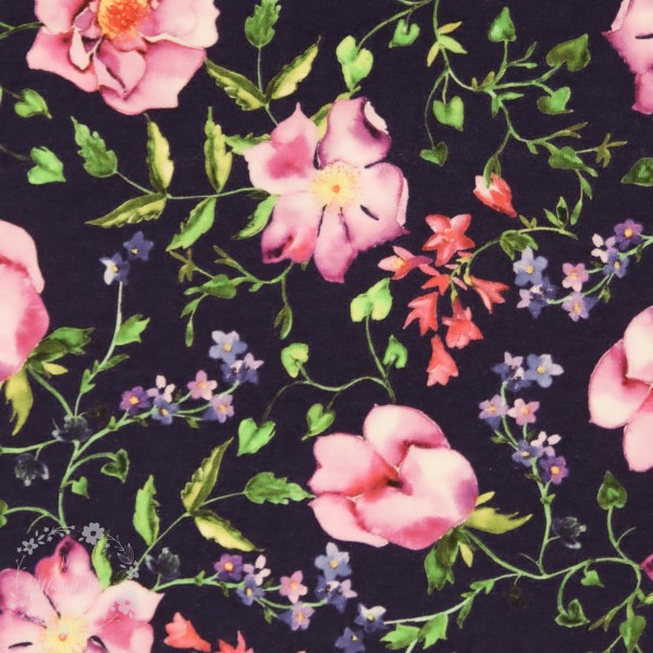 Bomuldsjersey "Wild roses"
