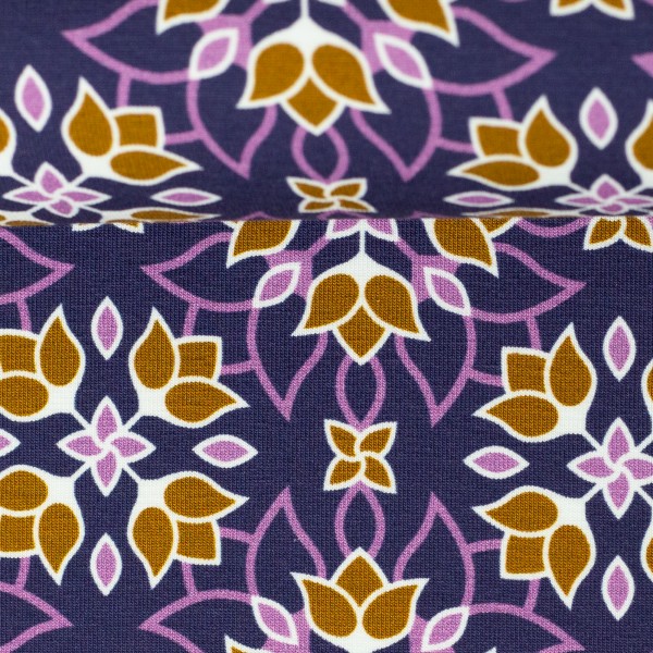 Bomuldsjersey "Floral Ornaments" by Lycklig Design lilla