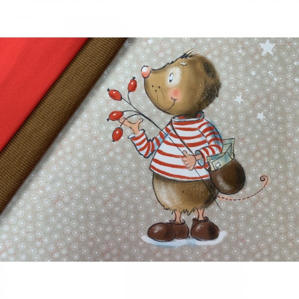 80 cm BIO-French Terry-Panel "Die Weihnachtsmaus hört alles" fra Tante Gisi