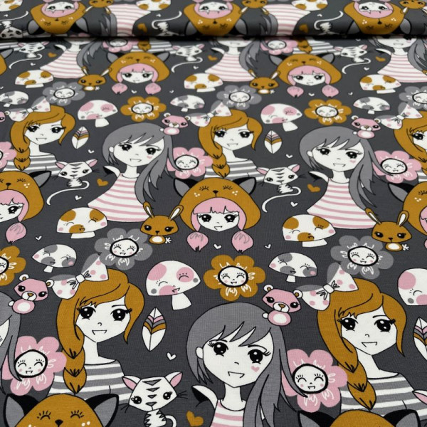 1m Bomuldsjersey "Pige" grå