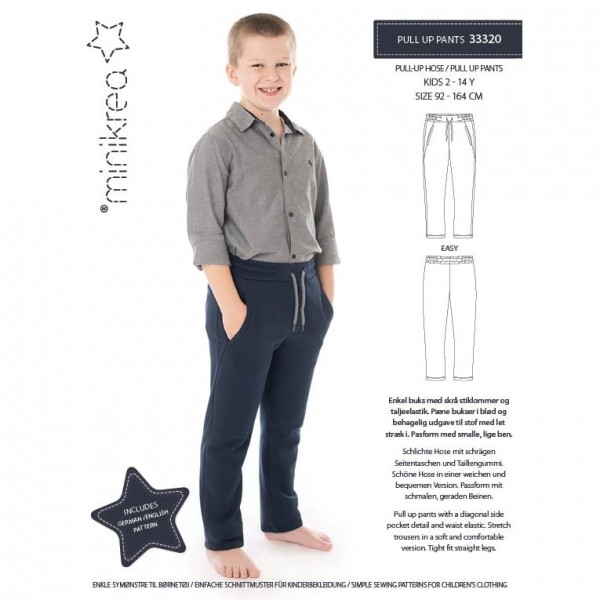 Snitmønster minikrea 33320 "Pull Up Pants" str 2 - 14 Y (92 - 164 cm)