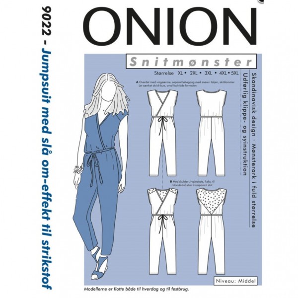 Snitmønster Onion 9022 "Jumpsuit med slå om-effekt til strikstof" str XL - 5 XL