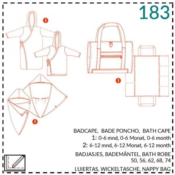 Snitmønster "Abacadabra 183" Baby-Badekåbe str 50 - 74