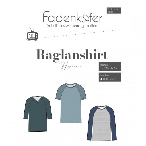 Papierschnittmuster "Raglanshirt" Herren Gr. 2XS - 4 XL