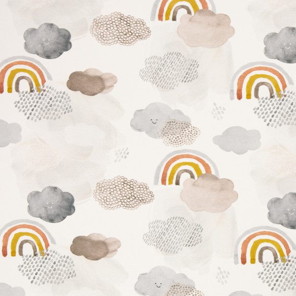 Bomuldsjersey "Let's rain again" regnbue