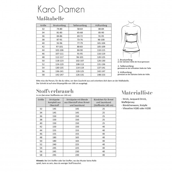 Snitmønster Cardigan "Karo" Dame str 32 -58