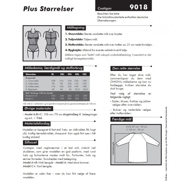 Snitmønster Onion 9018 "Coatigan" str XL - 5 XL