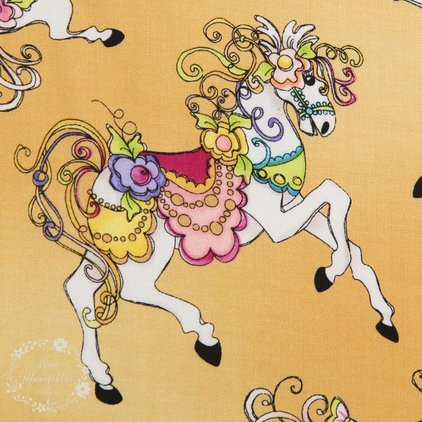 Bomuld “Carousel“ karrusel heste gul by Loralie