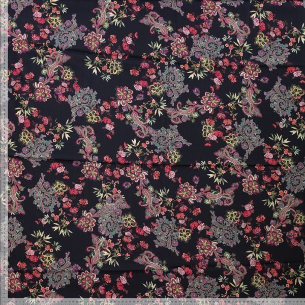 Bomuldsbatist med blomster-tryk