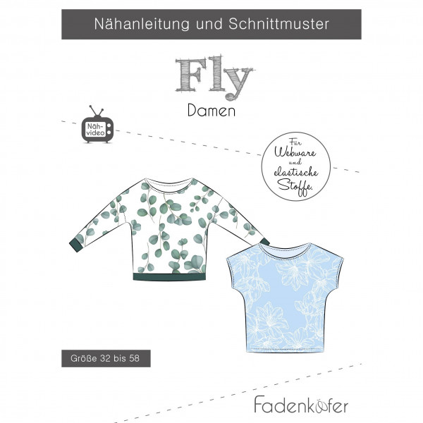 Snitmønster Dame-Shirt "Fly" str 32 - 58