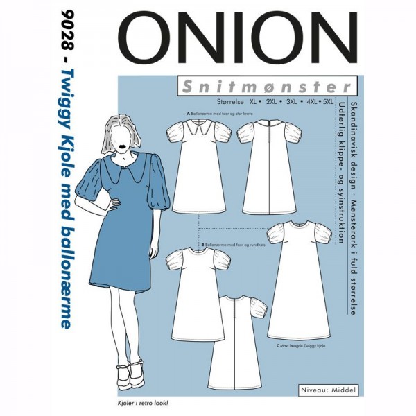 Snitmønster Onion 9028 "Twiggy Kjole med ballonærme" str XL - 5 XL