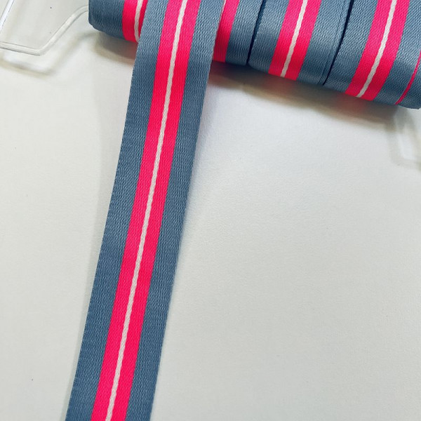 25mm Streifenband grau-pink-weiß