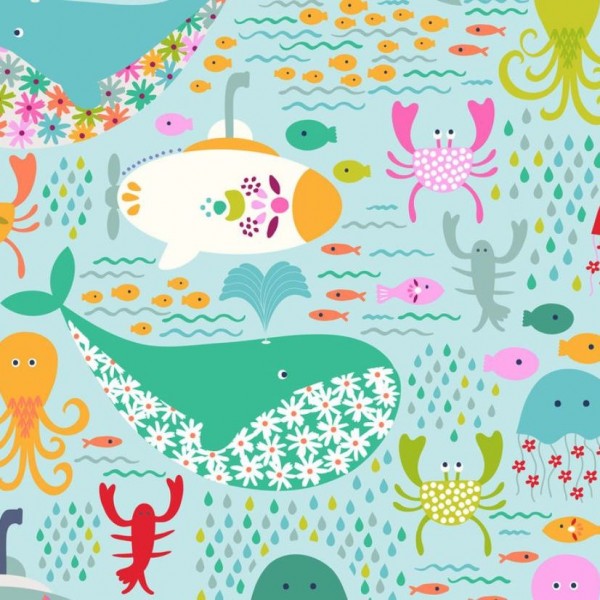 Bomuld “GO fish“ Under the Sea lightblue