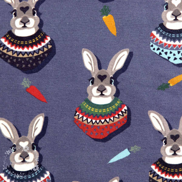 Bomuldsjersey “Autumn Bunny“ by Lila-Lotta, blå-grå