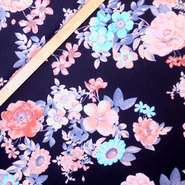 Bomuldsjersey med apricot blomster