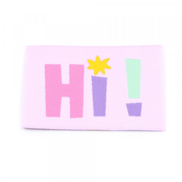 Vævet etiket "Hi!" 57 x 38mm