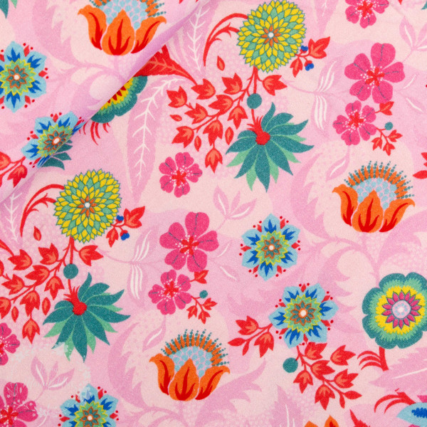 Bomuldsjersey Flora Blomster pink