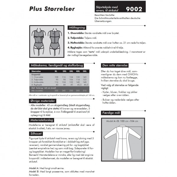 Snitmønster Onion 9002 “Skjortekjole med revers“ Plus-størrelser" str XL - 5 XL