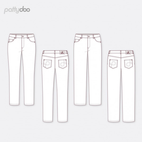 Snitmønster Dame Jeans regular waist "1 & 2" by pattydoo str 32 - 54