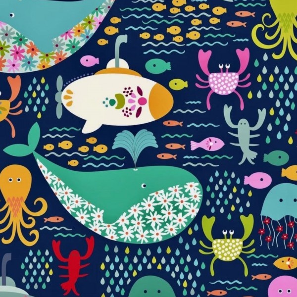 Bomuld “Go Fish" Under the Sea navy