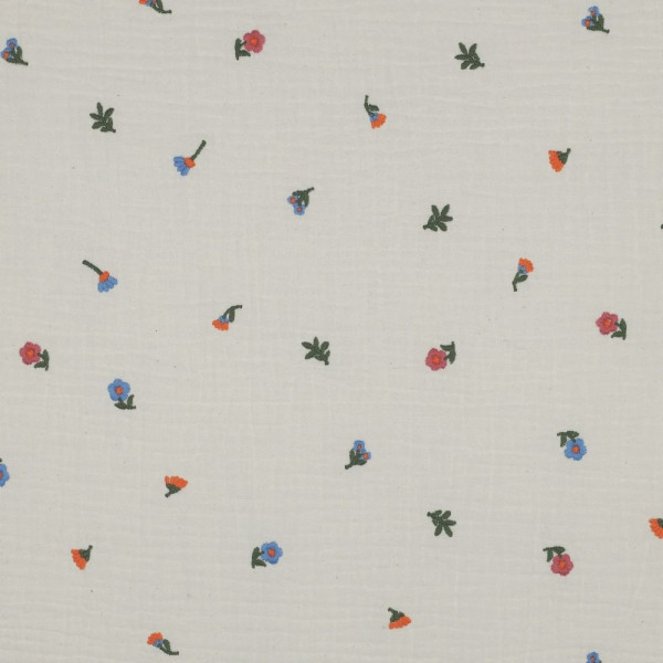 Double Gauze med broderede blomster
