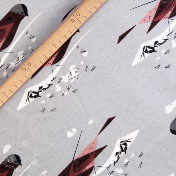 BIO-Interlock-Bomuldsjersey "Western birds" kch41 fra Birch Fabrics