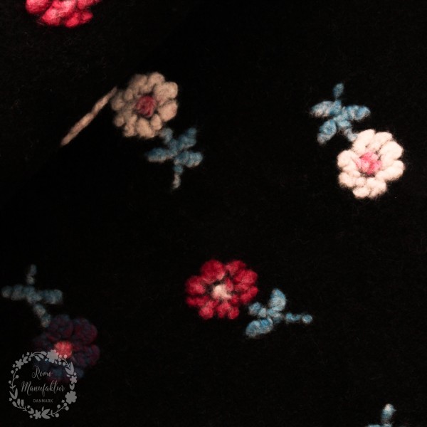 Uld “Felicitas“ mørkeblå med blomster