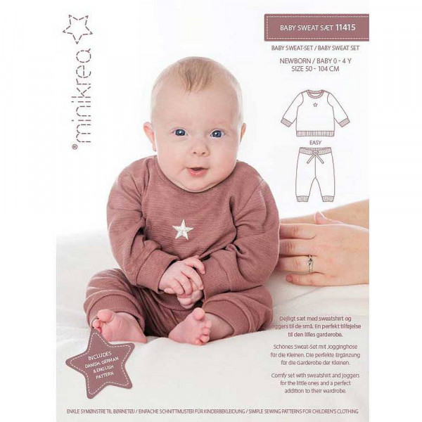 Papirmønster 11415 "Baby Sweat Sæt" fra minikrea størrelse 0 - 4 år (50 - 104 cm)