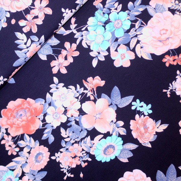 Bomuldsjersey med apricot blomster