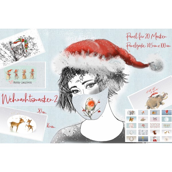 100 cm BIO-Bomuld-Panel "Weihnachtsmasken 2" fra Tante Gisi