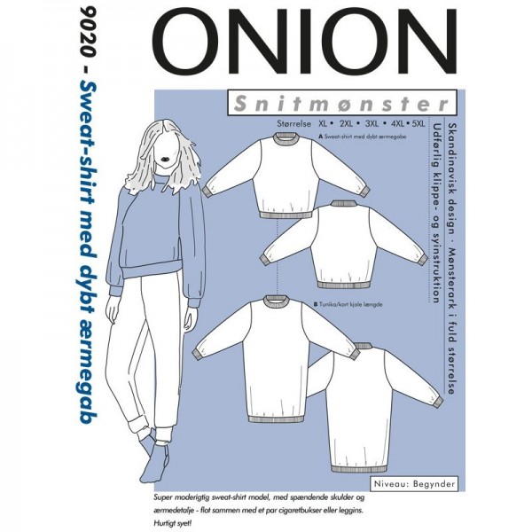 Snitmønster Onion 9020 "Sweat-shirt med dybt...