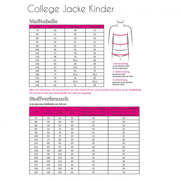 Snitmønster "College Jacke" Kids str 74 - 164